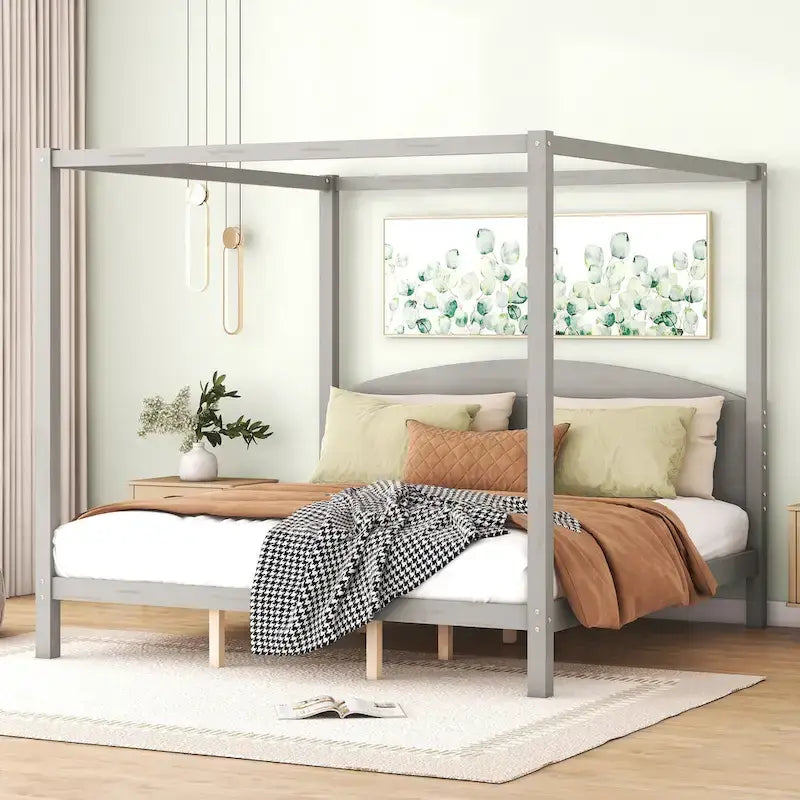 Letto a piattaforma a baldacchino King Size con testiera e gambe di supporto