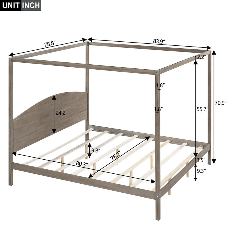 Letto a piattaforma a baldacchino King Size con testiera e gambe di supporto