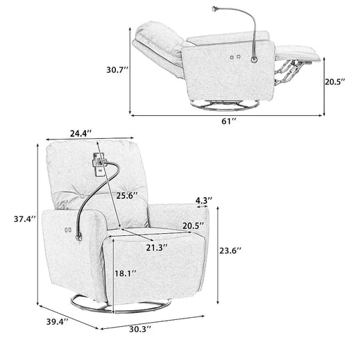Poltrona reclinabile elettrica girevole a 270 gradi per Home Theater, divano reclinabile singolo, poltrona a dondolo con supporto per telefono per L