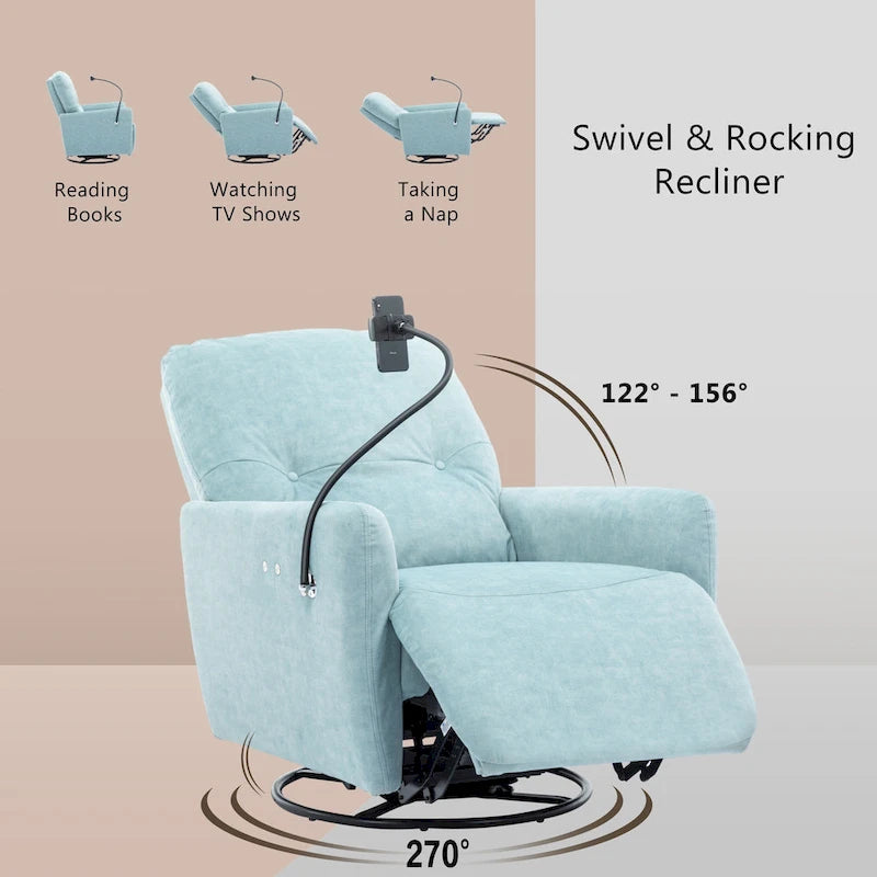 Poltrona reclinabile elettrica girevole a 270 gradi per Home Theater, divano reclinabile singolo, poltrona a dondolo con supporto per telefono per L