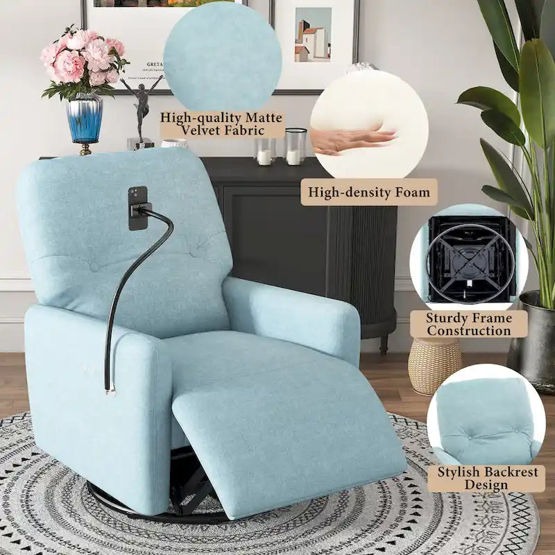 Poltrona reclinabile elettrica girevole a 270 gradi per Home Theater, divano reclinabile singolo, poltrona a dondolo con supporto per telefono per L