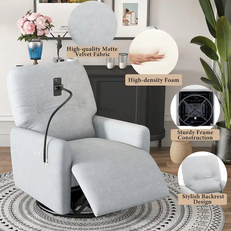 Poltrona reclinabile elettrica girevole a 270 gradi per Home Theater, divano reclinabile singolo, poltrona a dondolo con supporto per telefono per L