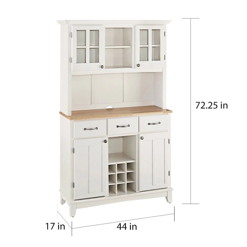 Buffet Off-White con credenza a due ripiani e piano in legno