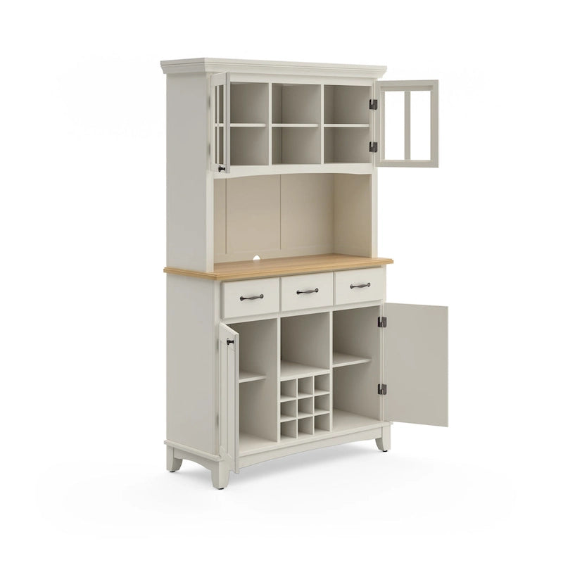 Buffet Off-White con credenza a due ripiani e piano in legno