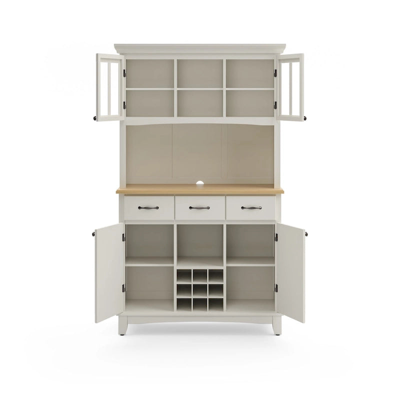 Buffet Off-White con credenza a due ripiani e piano in legno