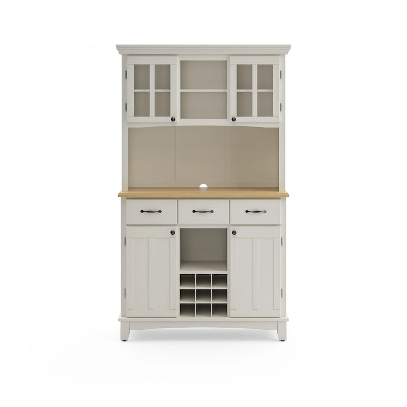 Buffet Off-White con credenza a due ripiani e piano in legno