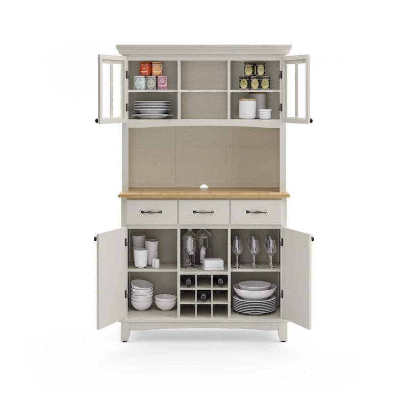 Buffet Off-White con credenza a due ripiani e piano in legno