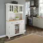 Buffet Off-White con credenza a due ripiani e piano in legno