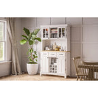 Buffet Off-White con credenza a due ripiani e piano in legno