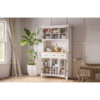 Buffet Off-White con credenza a due ripiani e piano in legno