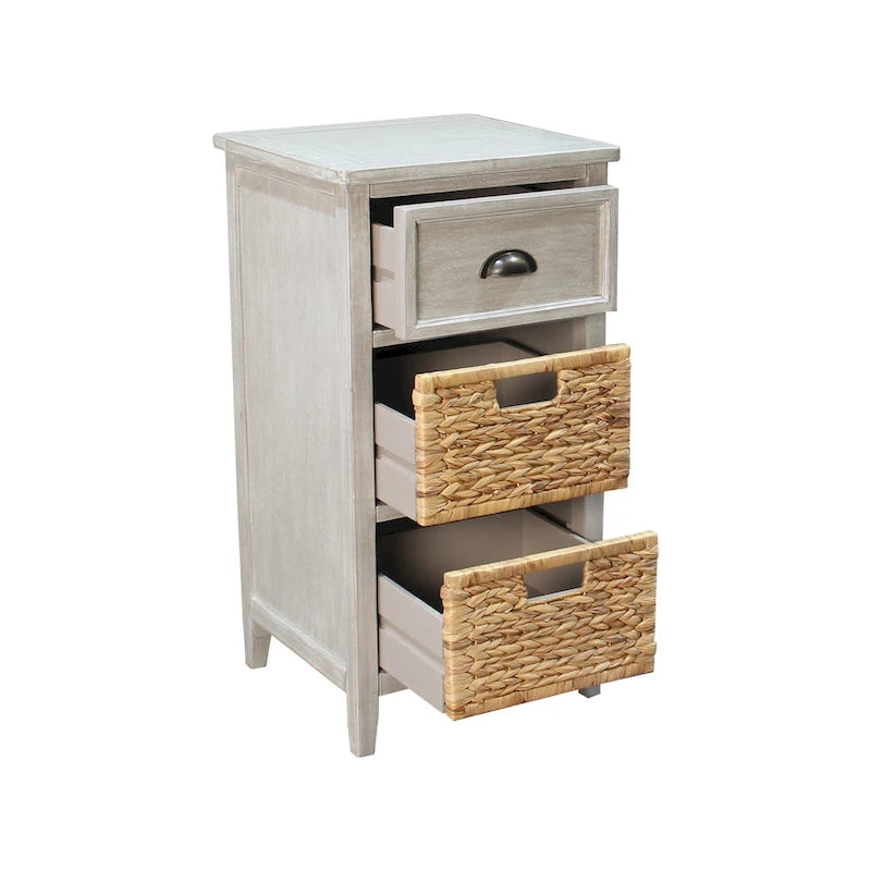 Mobile Contenitore Verdon con Cassetto in Legno Massello e Giacinto d'Acqua Naturale