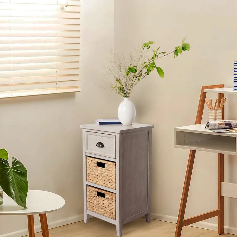 Mobile Contenitore Verdon con Cassetto in Legno Massello e Giacinto d'Acqua Naturale