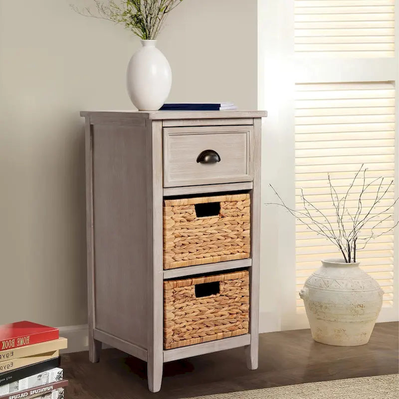 Mobile Contenitore Verdon con Cassetto in Legno Massello e Giacinto d'Acqua Naturale