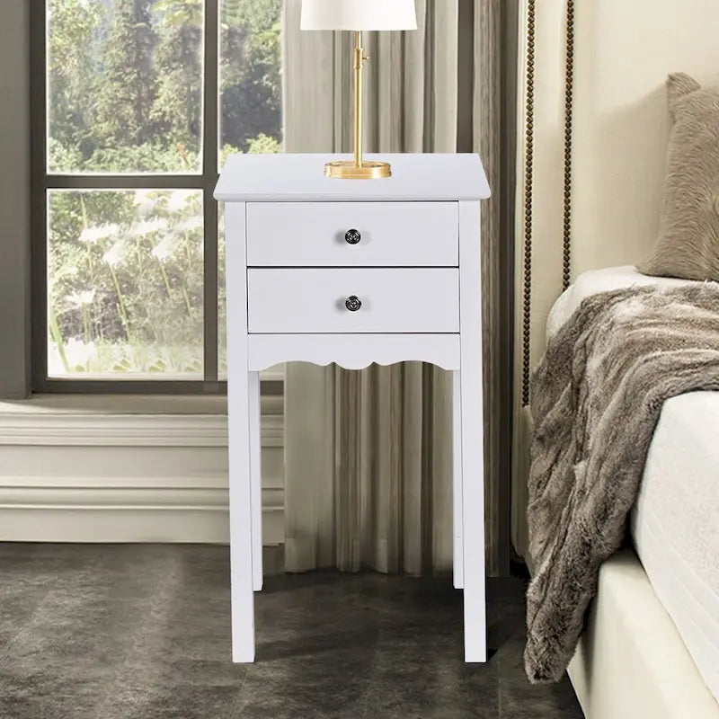 Tavolino d'appoggio con 2 cassetti - Bianco - 16,0 x 13,0 x 30,0 (L x P x A)