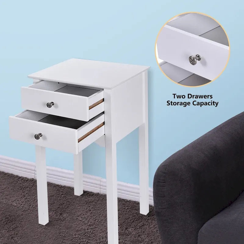 Tavolino d'appoggio con 2 cassetti - Bianco - 16,0 x 13,0 x 30,0 (L x P x A)