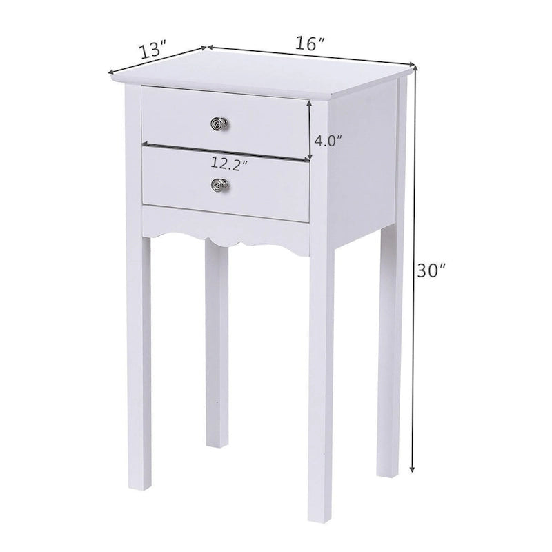 Tavolino d'appoggio con 2 cassetti - Bianco - 16,0 x 13,0 x 30,0 (L x P x A)