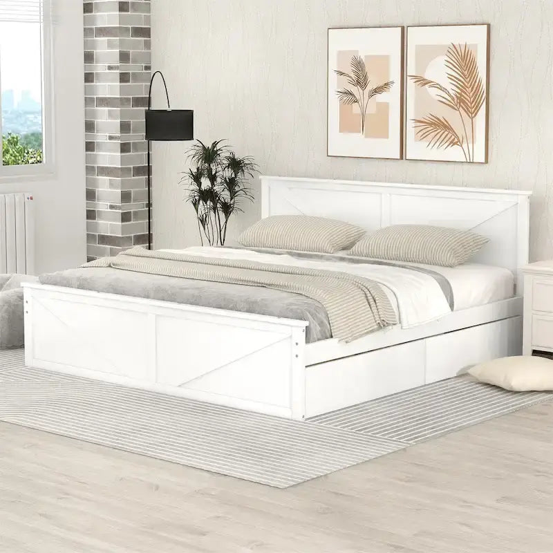 Letto a piattaforma King Size con quattro cassetti portaoggetti e gambe di supporto