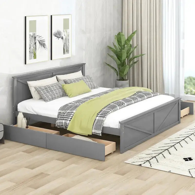 Letto a piattaforma King Size con quattro cassetti portaoggetti e gambe di supporto