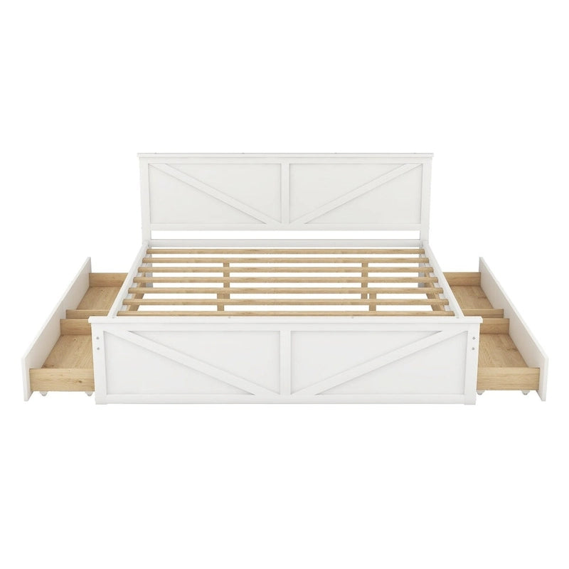 Letto a piattaforma King Size con quattro cassetti portaoggetti e gambe di supporto