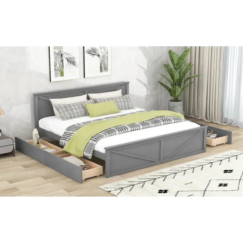 Letto a piattaforma King Size con quattro cassetti portaoggetti e gambe di supporto