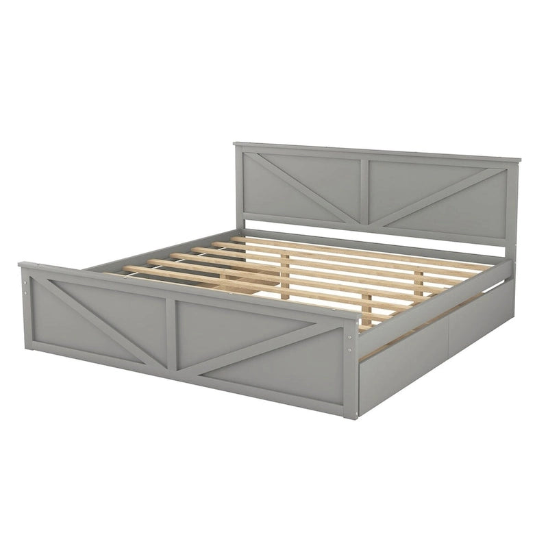 Letto a piattaforma King Size con quattro cassetti portaoggetti e gambe di supporto