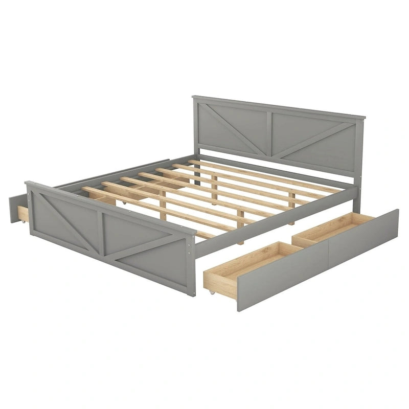 Letto a piattaforma King Size con quattro cassetti portaoggetti e gambe di supporto