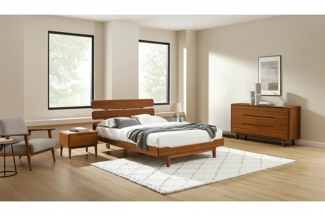 Dylan 4pc Queen Platform Bedroom Set with Dresser in Copper