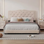 Struttura letto imbottita queen size con design a rivetto