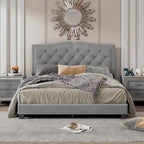 Struttura letto imbottita queen size con design a rivetto