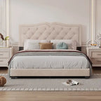 Struttura letto imbottita queen size con design a rivetto