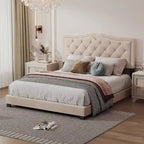 Struttura letto imbottita queen size con design a rivetto