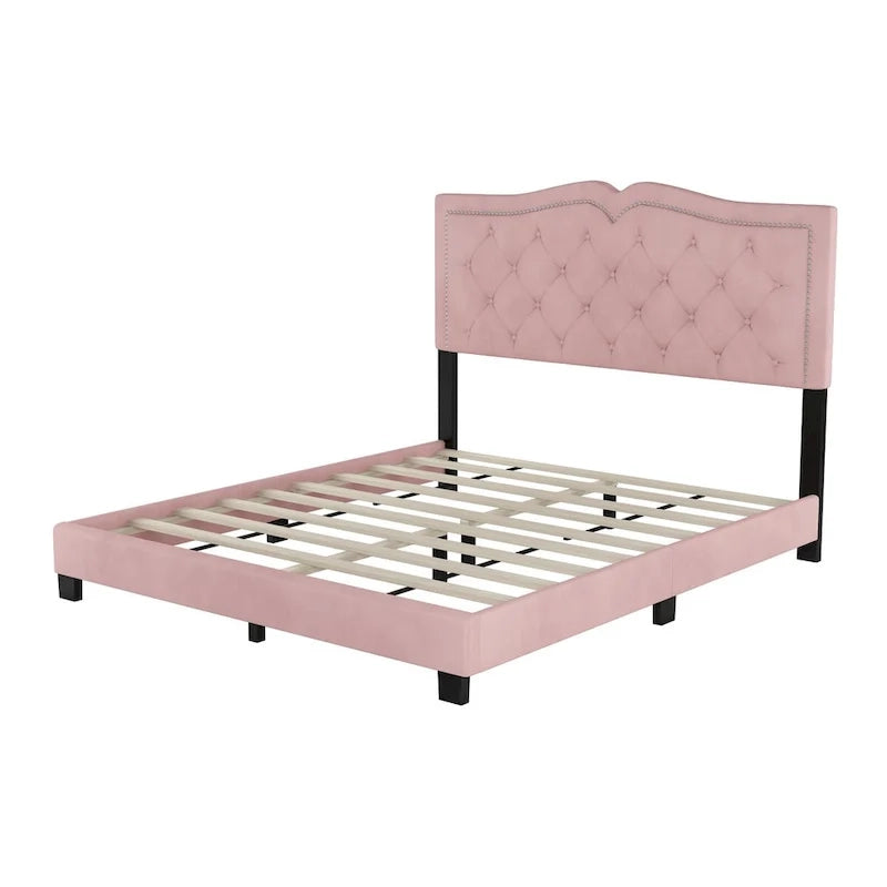 Struttura letto imbottita queen size con design a rivetto