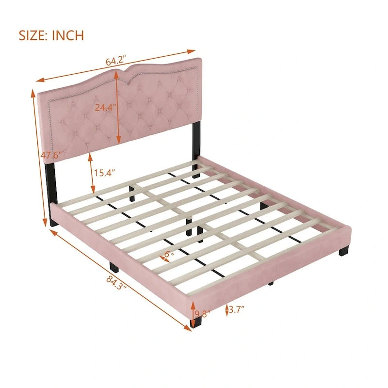 Struttura letto imbottita queen size con design a rivetto