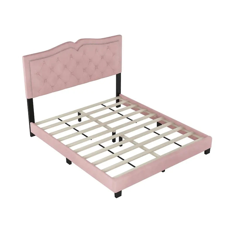 Struttura letto imbottita queen size con design a rivetto