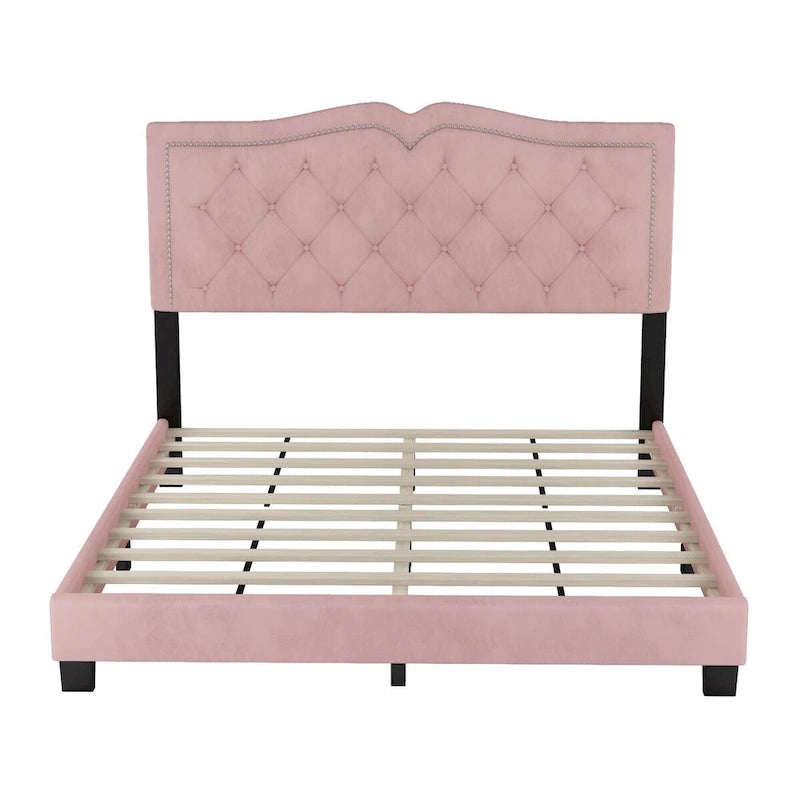 Struttura letto imbottita queen size con design a rivetto