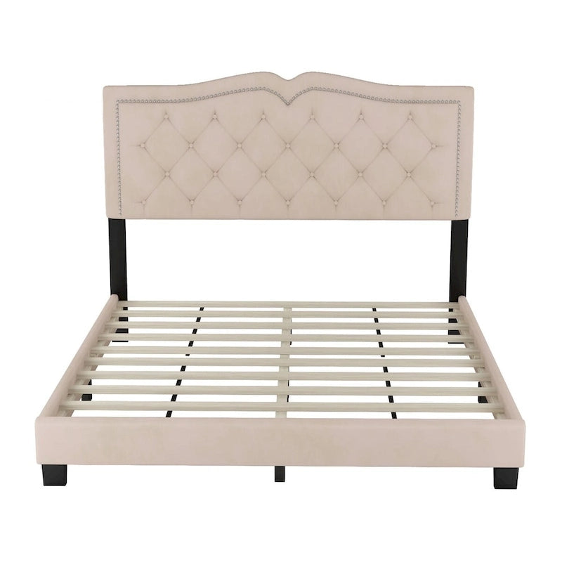 Struttura letto imbottita queen size con design a rivetto