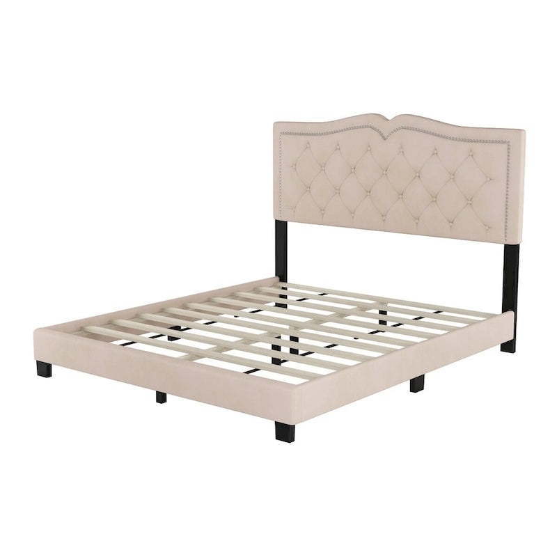 Struttura letto imbottita queen size con design a rivetto