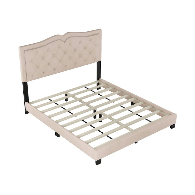 Struttura letto imbottita queen size con design a rivetto