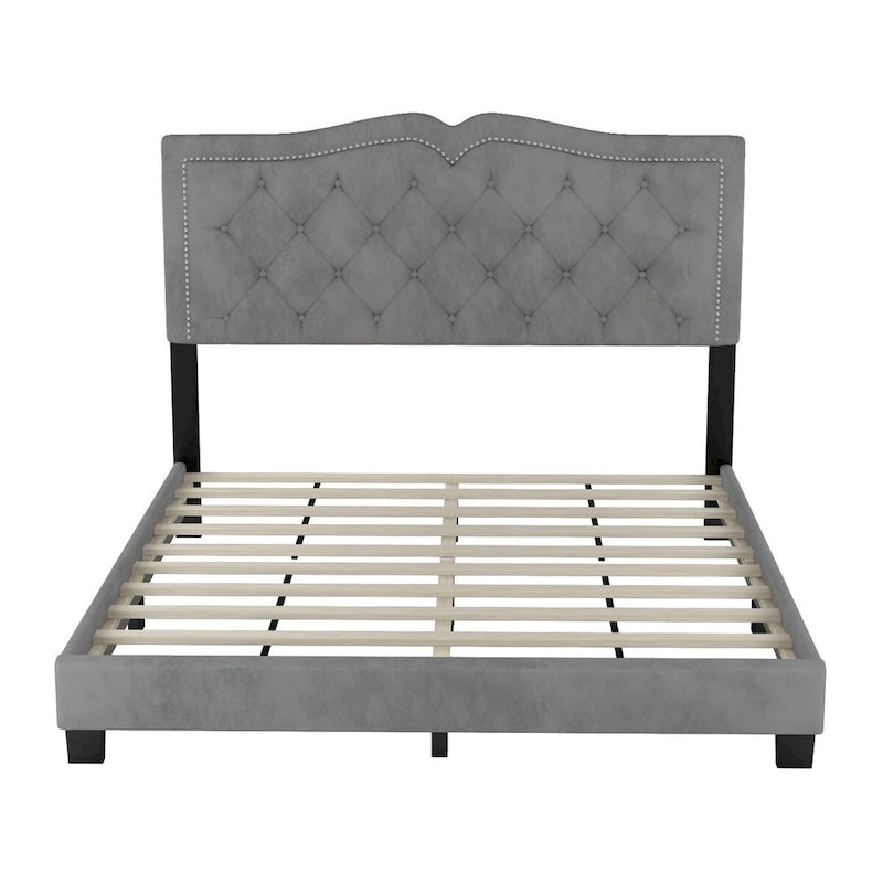 Struttura letto imbottita queen size con design a rivetto