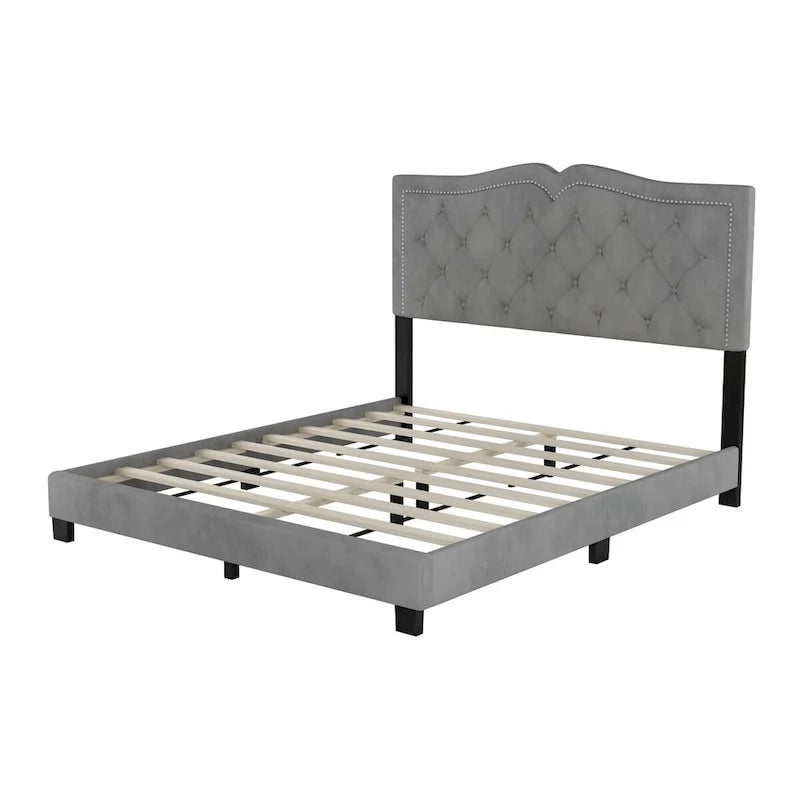 Struttura letto imbottita queen size con design a rivetto