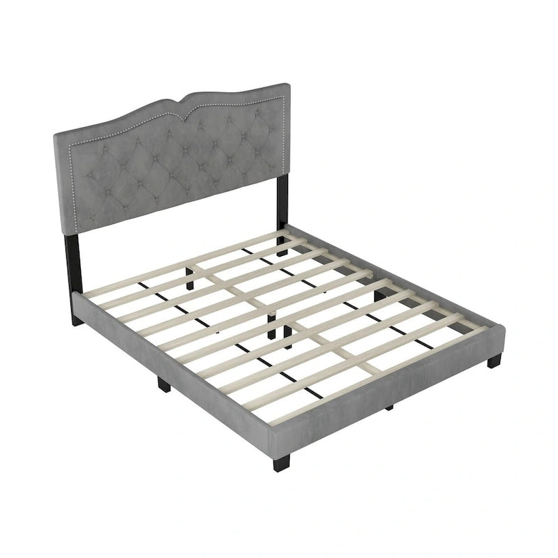 Struttura letto imbottita queen size con design a rivetto