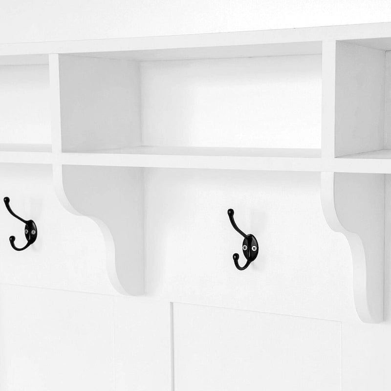 Appendiabiti da ingresso largo 47.2" con panca e scarpiera: multifunzionale con 3 ganci, ripiani aperti e mensole rettangolari