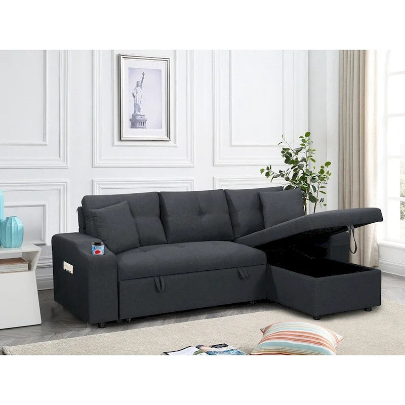 Divano componibile imbottito estraibile con chaise longue contenitore