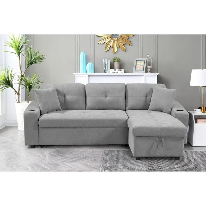 Divano componibile imbottito estraibile con chaise longue contenitore