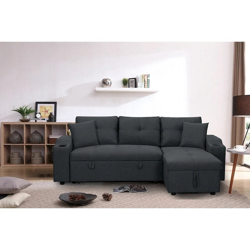 Divano componibile imbottito estraibile con chaise longue contenitore