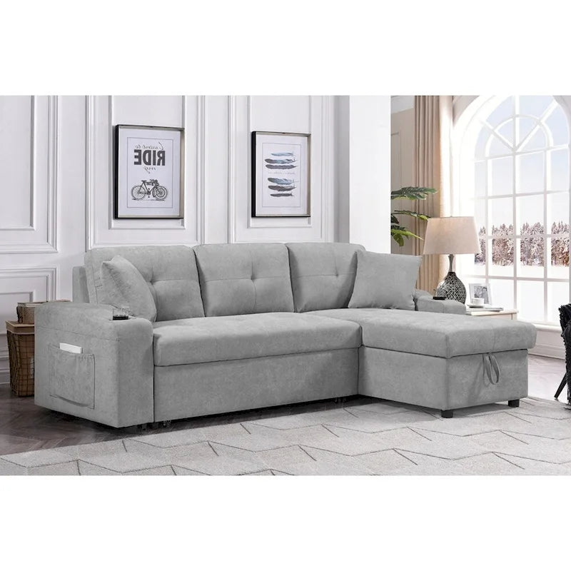 Divano componibile imbottito estraibile con chaise longue contenitore