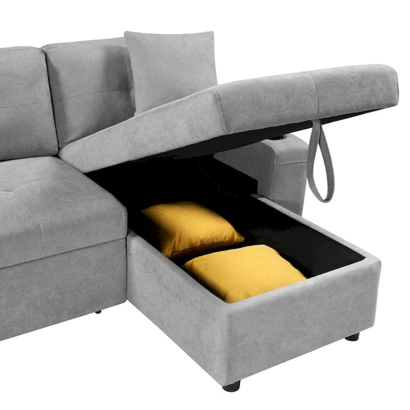 Divano componibile imbottito estraibile con chaise longue contenitore