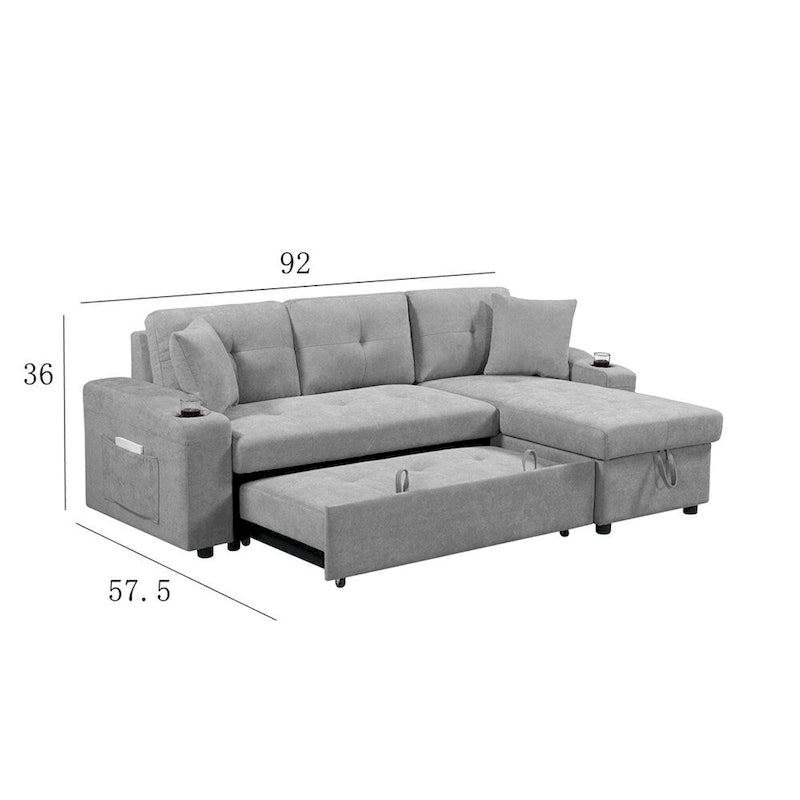 Divano componibile imbottito estraibile con chaise longue contenitore