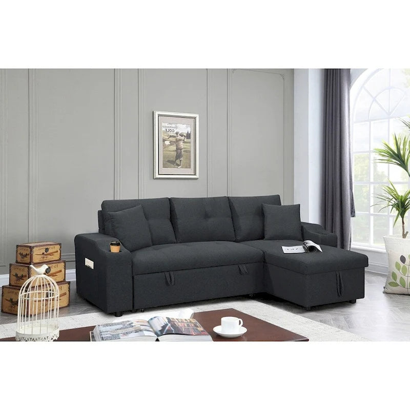 Divano componibile imbottito estraibile con chaise longue contenitore