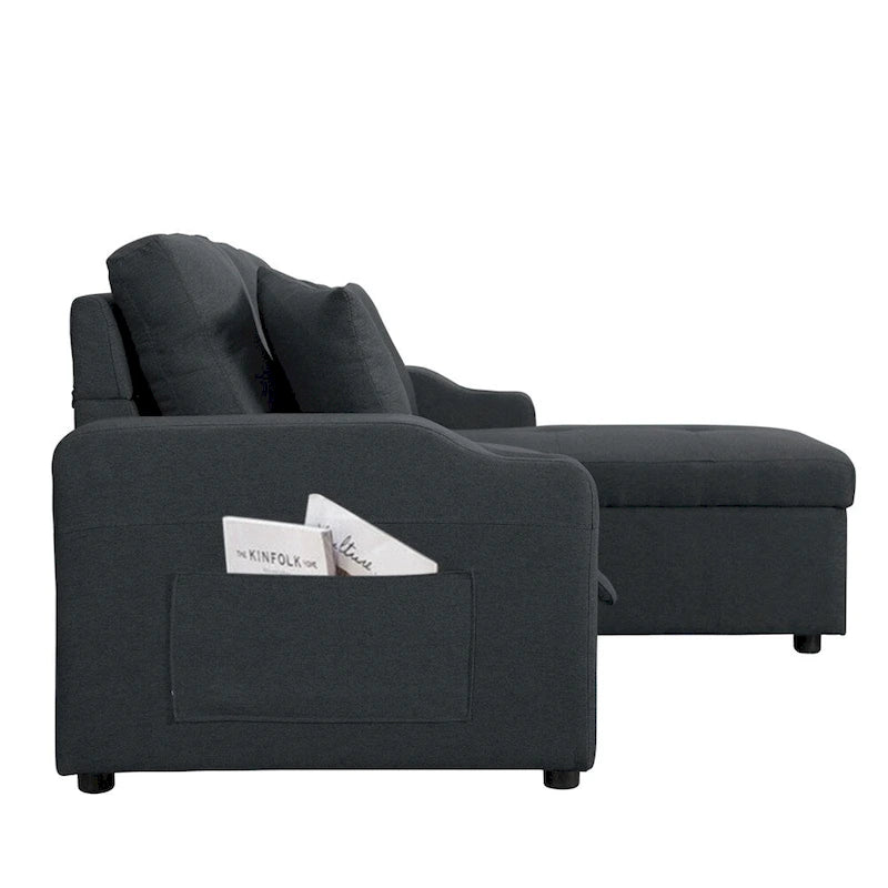 Divano componibile imbottito estraibile con chaise longue contenitore